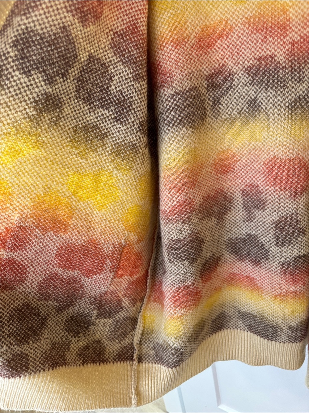 Open Front Cream Cardigan Yellow Orange Brown Spots Soft Knit Layering Piece - Picture 7 of 9